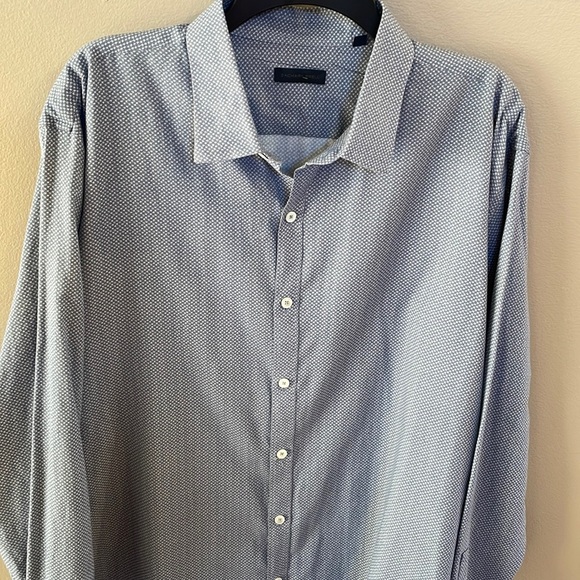 ZACHARY PRELL men’s casual dress button down shirt blue fine print SOFT COTTON - Picture 8 of 13